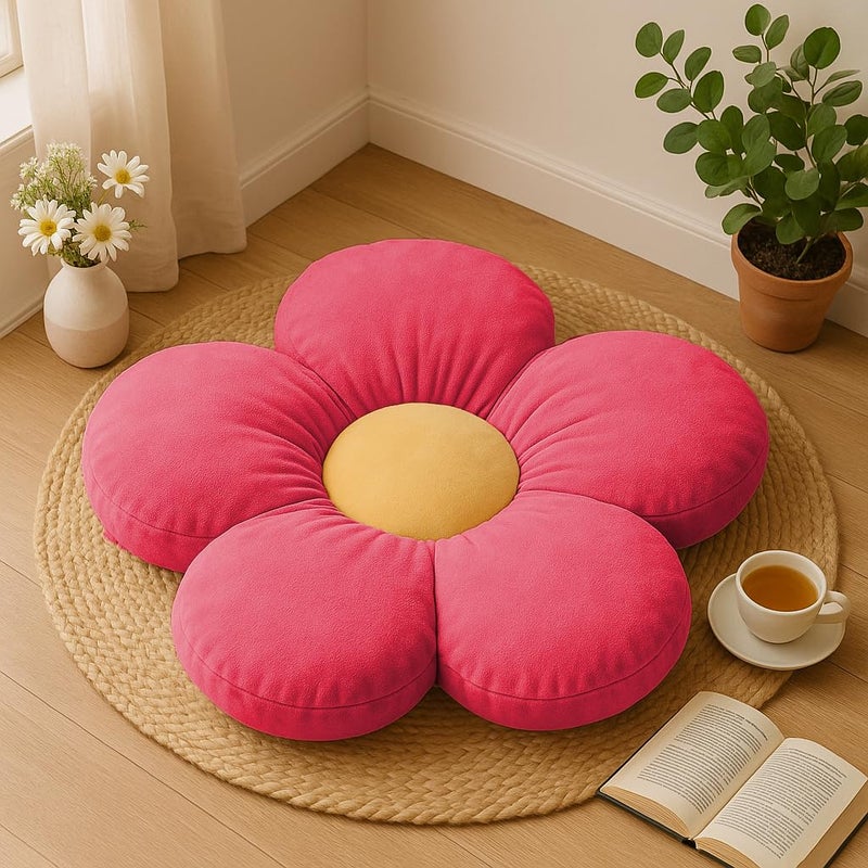 Peach Cuddle Flower Shaped Floor Cushion for Kids Room, Living Room, Luxury Kids Furnishing, Throw Pillow, Decorative Cushion, Nursery Décor, Velvet Cushion (16x16 inch, Pack of 1, Pink) - Image 2