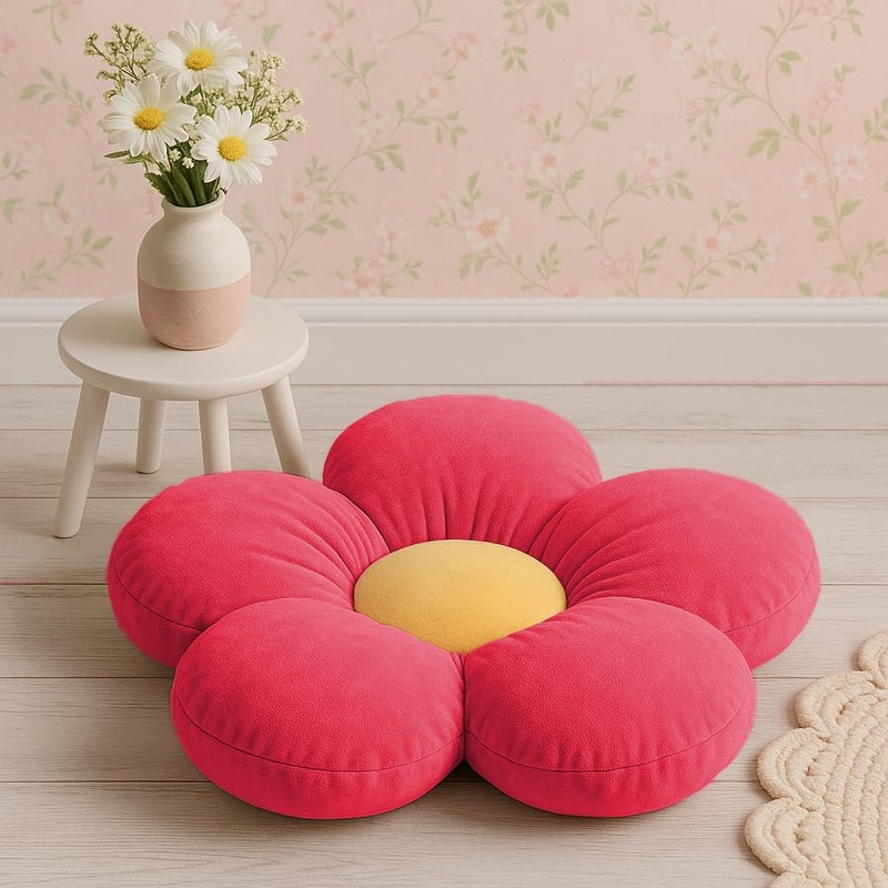 Peach Cuddle Flower Shaped Floor Cushion for Kids Room, Living Room, Luxury Kids Furnishing, Throw Pillow, Decorative Cushion, Nursery Décor, Velvet Cushion (16x16 inch, Pack of 1, Pink) - Image 4