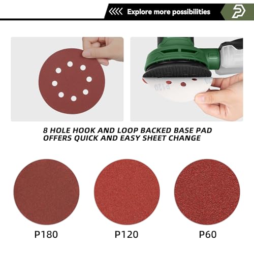 Prostormer 5-Inch Random Orbital Sander with 21PCS Sandpapers, 8000-13000RPM, 2.6AMP Palm Sander with 6 Variable Speeds, Dust Collection For Polishing, Sanding - Image 4