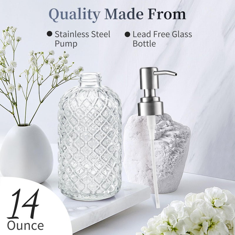 KAI SHUN 14 Oz Refillable Glass Soap Dispenser with Rust Proof Stainless Steel Pump, for Dispense Hand soap, Body wash, Lotion - Image 3