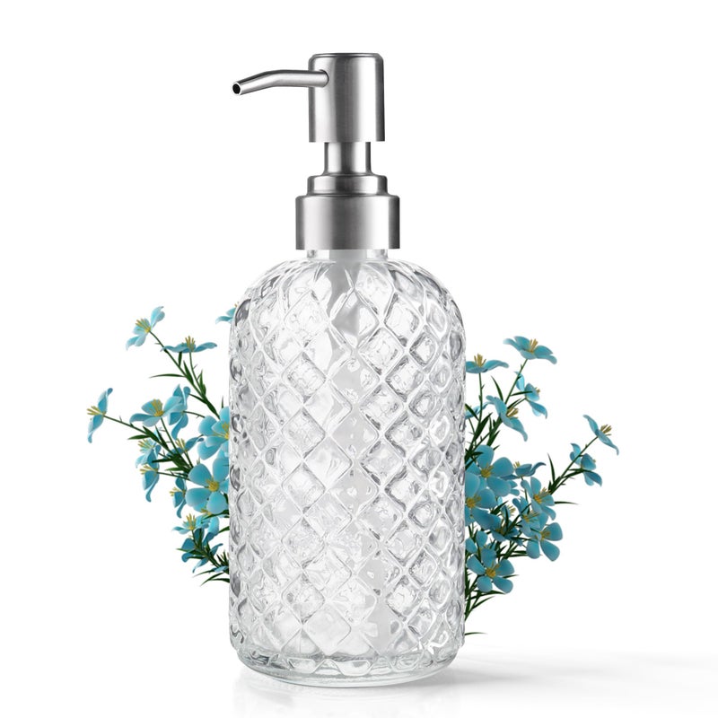 KAI SHUN 14 Oz Refillable Glass Soap Dispenser with Rust Proof Stainless Steel Pump, for Dispense Hand soap, Body wash, Lotion - Image 1