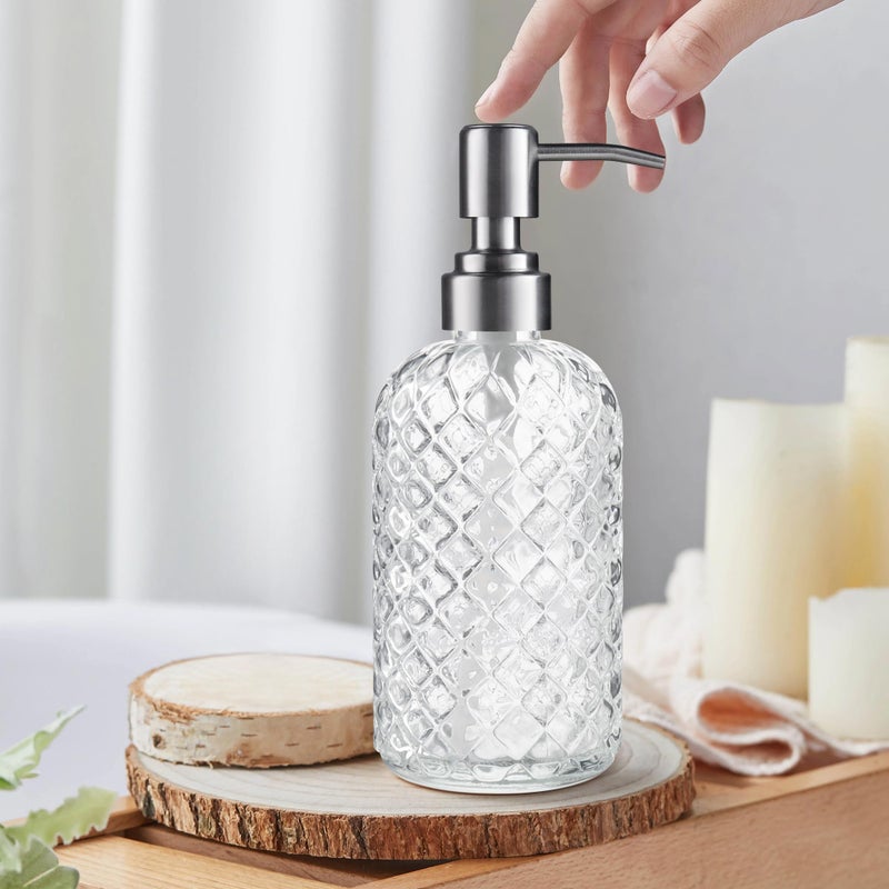 KAI SHUN 14 Oz Refillable Glass Soap Dispenser with Rust Proof Stainless Steel Pump, for Dispense Hand soap, Body wash, Lotion - Image 4