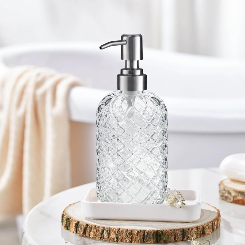 KAI SHUN 14 Oz Refillable Glass Soap Dispenser with Rust Proof Stainless Steel Pump, for Dispense Hand soap, Body wash, Lotion - Image 5
