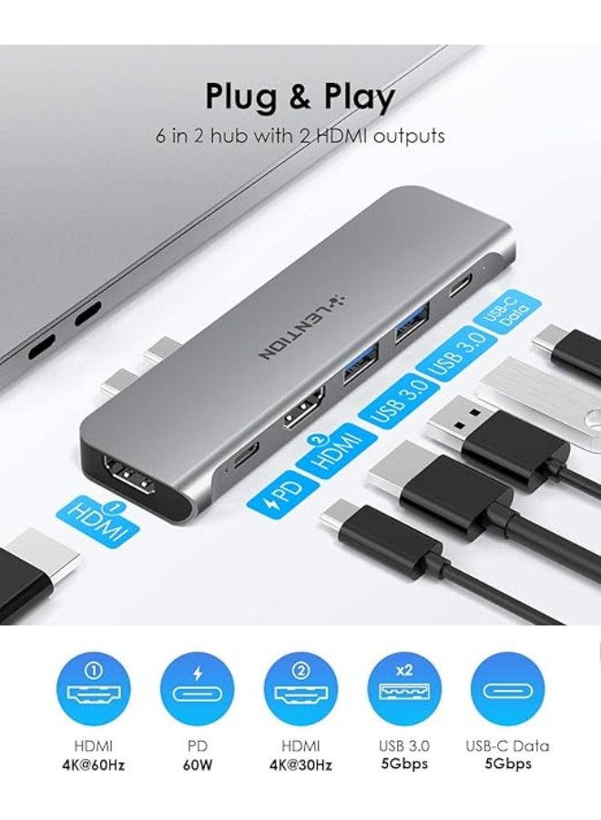 LENTION USB C Hub with Dual 4K HDMI, 2 USB 3.0, USB C Data Port and 60W Charging Compatible 2016-2025 MacBook Pro with Thunderbolt 3 Port & New Mac Air, Stable Driver Adapter (CB-CS67, Space Gray - Image 5
