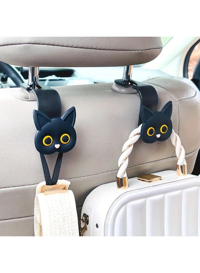 2pcs 3D Cartoon Cat Black Car Seat Headrest Hook Hangers Hard ABS Durable Universal Vehicle Storage Organizer For Handbags Purses Coats Cute Automotive Accessories Playful Design Sturdy Construction - Image 1