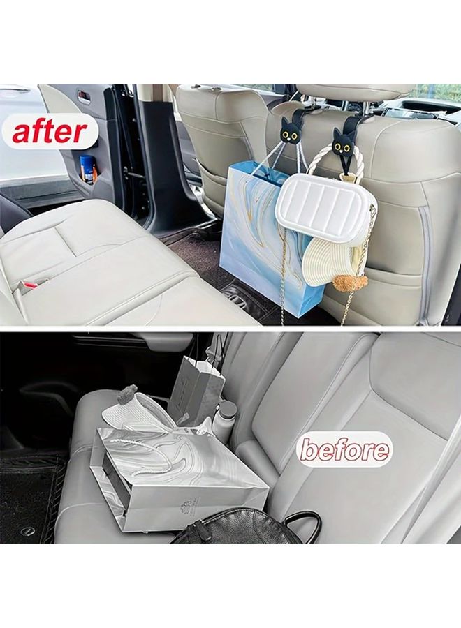 2pcs 3D Cartoon Cat Black Car Seat Headrest Hook Hangers Hard ABS Durable Universal Vehicle Storage Organizer For Handbags Purses Coats Cute Automotive Accessories Playful Design Sturdy Construction - Image 5