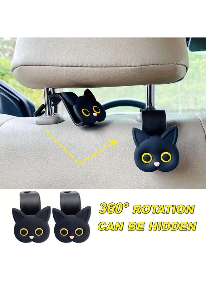 2pcs 3D Cartoon Cat Black Car Seat Headrest Hook Hangers Hard ABS Durable Universal Vehicle Storage Organizer For Handbags Purses Coats Cute Automotive Accessories Playful Design Sturdy Construction - Image 4