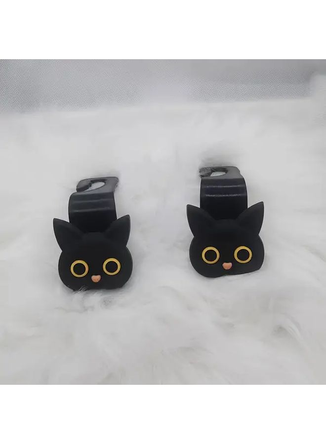 2pcs 3D Cartoon Cat Black Car Seat Headrest Hook Hangers Hard ABS Durable Universal Vehicle Storage Organizer For Handbags Purses Coats Cute Automotive Accessories Playful Design Sturdy Construction - Image 3
