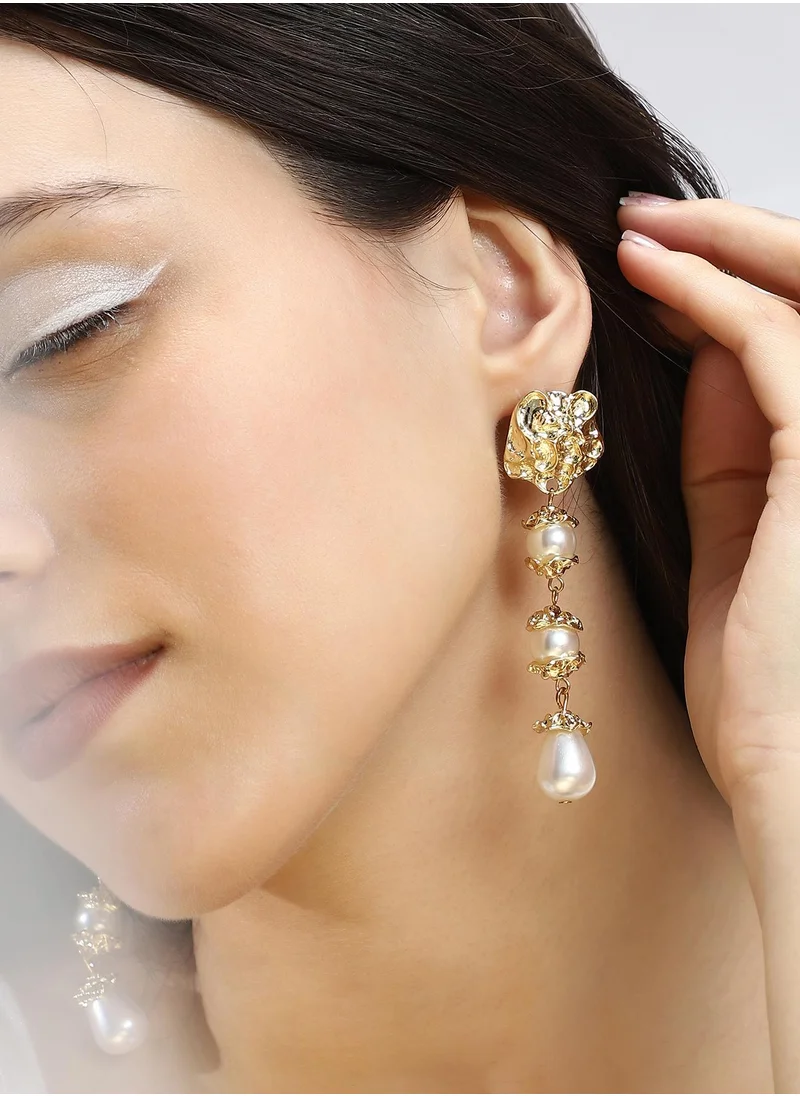 SOHI SOHI Women's The Margery Drop Earrings For Casual Wear | Pearl White Colour | Alloy Material | Push Back Closure | Artificial Pearl Earrings | Drop Earrings For Women & Girls