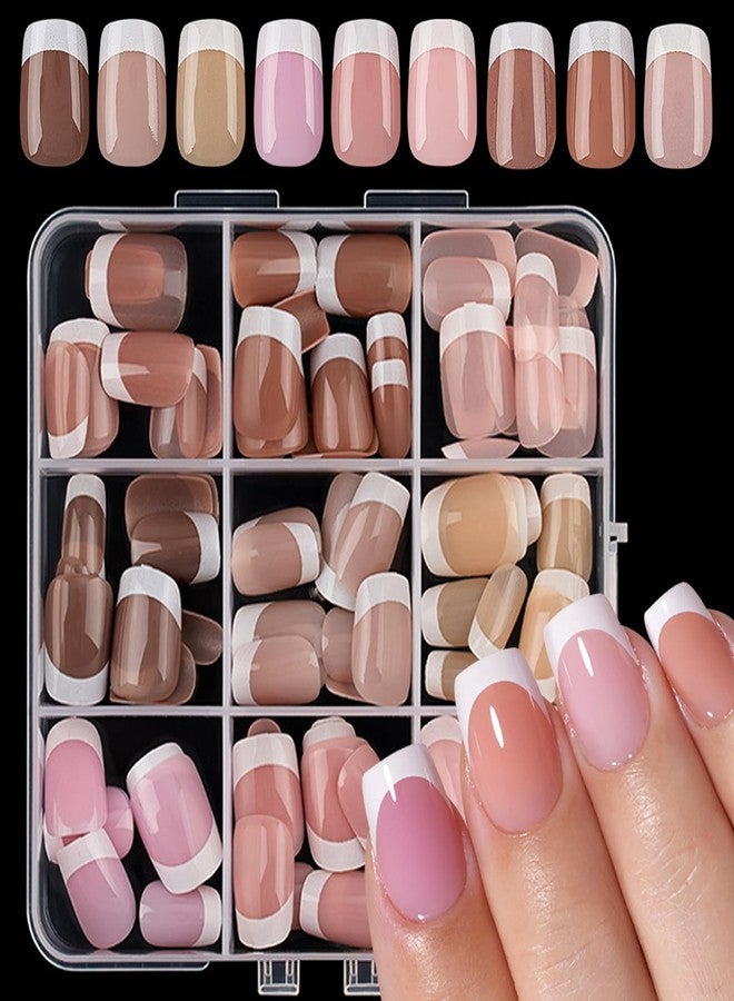 ROKHEVN 216Pcs Short Press on Nails Square Fake Nails White French Tip False Nails Kit Square Soft Gel Nail Tips Nude Acrylic Nails Art for Women Manicure 9 Colors - Image 1