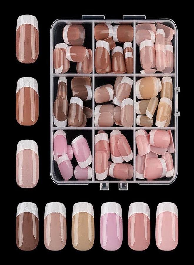 ROKHEVN 216Pcs Short Press on Nails Square Fake Nails White French Tip False Nails Kit Square Soft Gel Nail Tips Nude Acrylic Nails Art for Women Manicure 9 Colors - Image 2