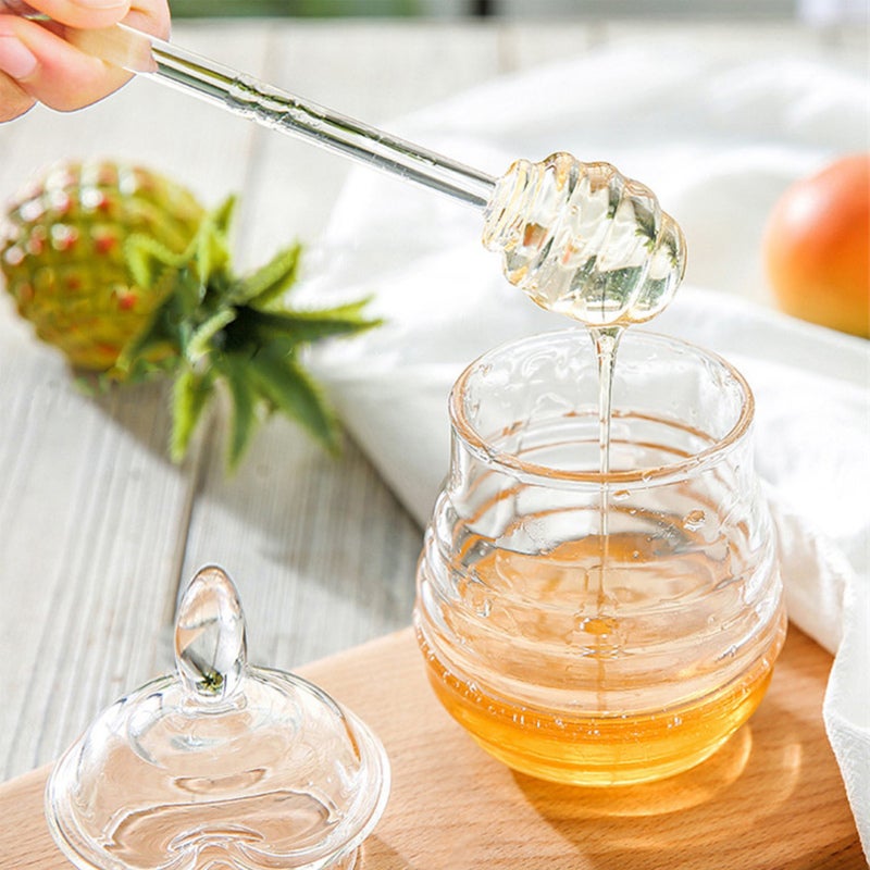 245ml Transparent Beehiveshaped Honey Jar with Dripper Stick for Storing and Dispensing Honey - Image 1