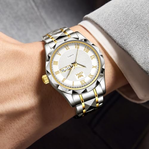 OPK Watch for Men Gold White Business Large Analog Quartz Stainless Steel Day Date Waterproof Luminous Casual Wrist Watches - Image 4