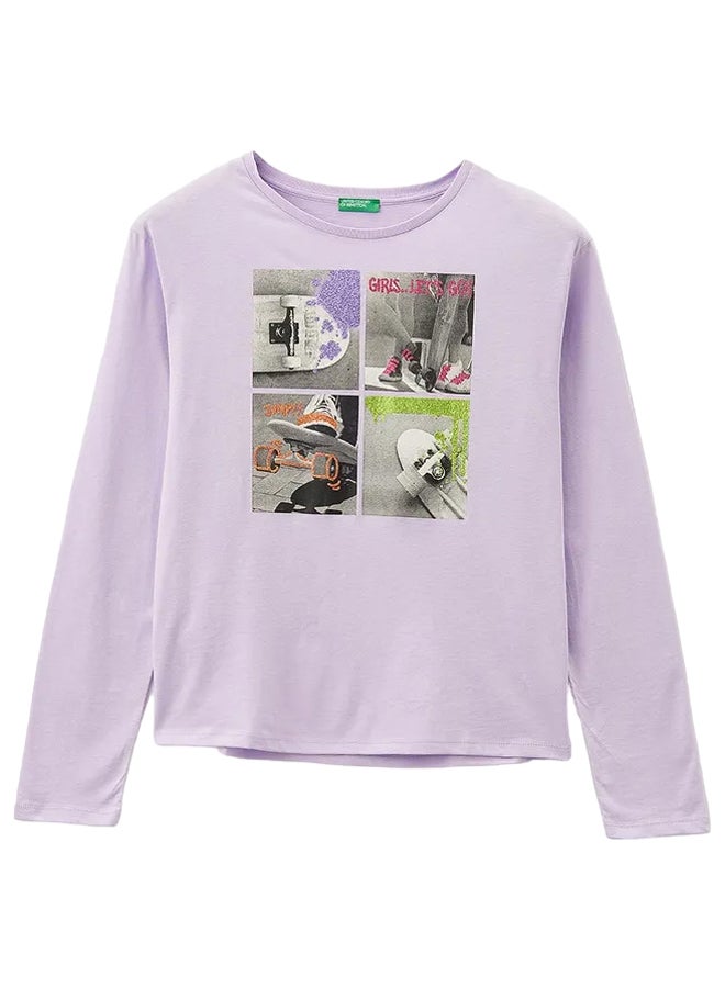 Benetton Long Sleeve Printed T-shirt  - Image 1