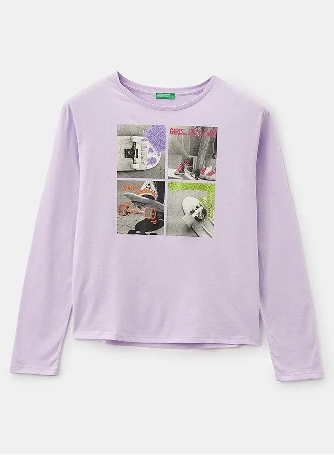 Benetton Long Sleeve Printed T-shirt  - Image 2
