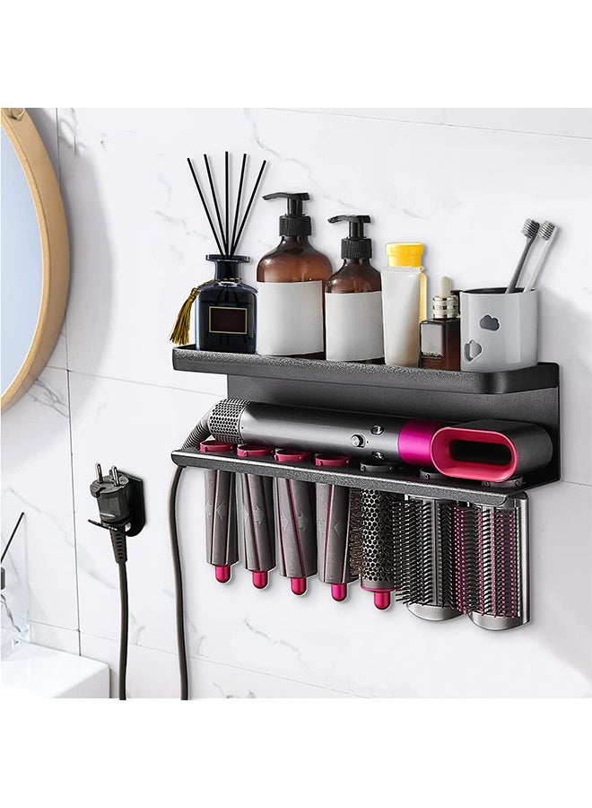 YelaJoy Wall Mount Holder for Dyson Airwrap Styler, White Storage Rack Organizer for Hair Curling Iron & Attachments – Space-Saving Bathroom Bracket Stand, No-Drill Installation (Black) - Image 1