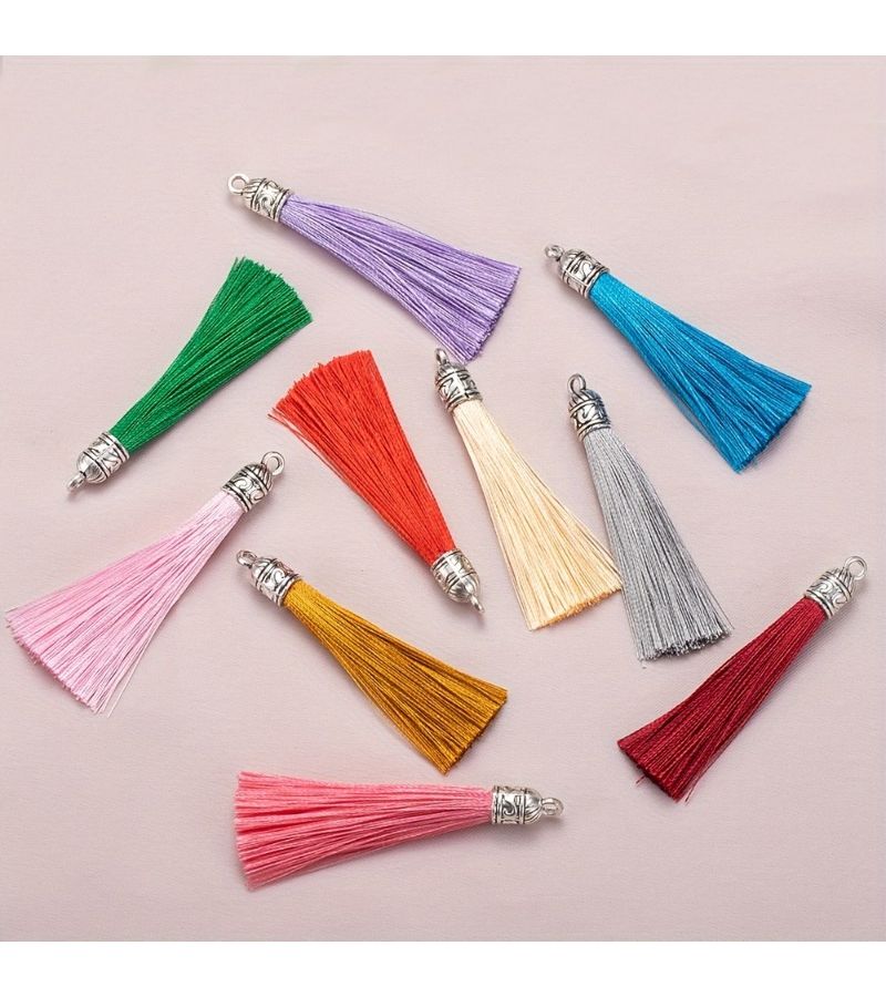 Black 8Pcs Tassels Handmade Decorations With Beads For Wedding Bookmarks And Hair - Image 1