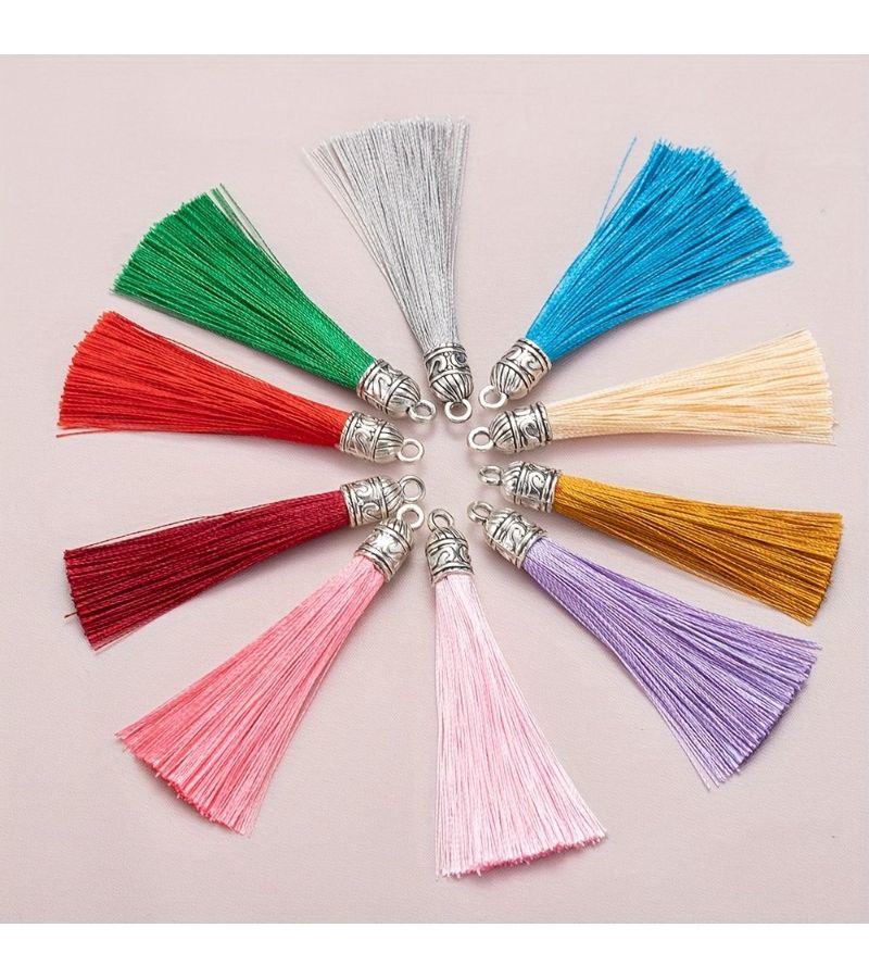 Black 8Pcs Tassels Handmade Decorations With Beads For Wedding Bookmarks And Hair - Image 3