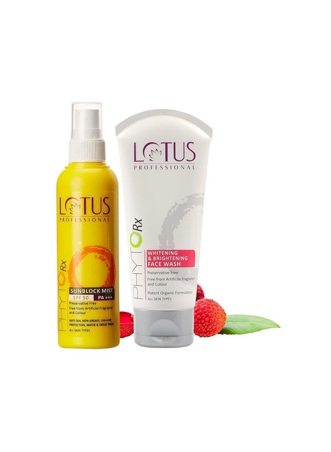 Lotus Professional Phytorx Anti Tan Sunscreen Sunblock Mist Spf 50 Vitamin E 100Ml With Phytorx Whitening & Brightening Face Wash 80G ; Skin Lightening ; Even Skin Tone ; Skin Soothing  - Image 1