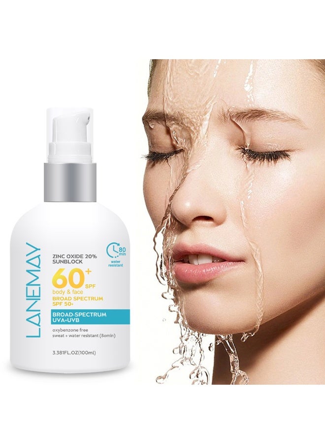 لينماي واقي شمس  بأكسيد الزنك 20% بعامل حماية 60+ SPF | واقي شمس معدني للوجه والجسم مع حماية واسعة النطاق من الأشعة فوق البنفسجية UVA/UVB | مقاوم للماء لمدة 80 دقيقة | تركيبة خفيفة الوزن غير دهنية - Image 2