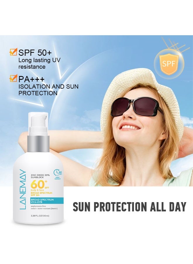 لينماي واقي شمس  بأكسيد الزنك 20% بعامل حماية 60+ SPF | واقي شمس معدني للوجه والجسم مع حماية واسعة النطاق من الأشعة فوق البنفسجية UVA/UVB | مقاوم للماء لمدة 80 دقيقة | تركيبة خفيفة الوزن غير دهنية - Image 5
