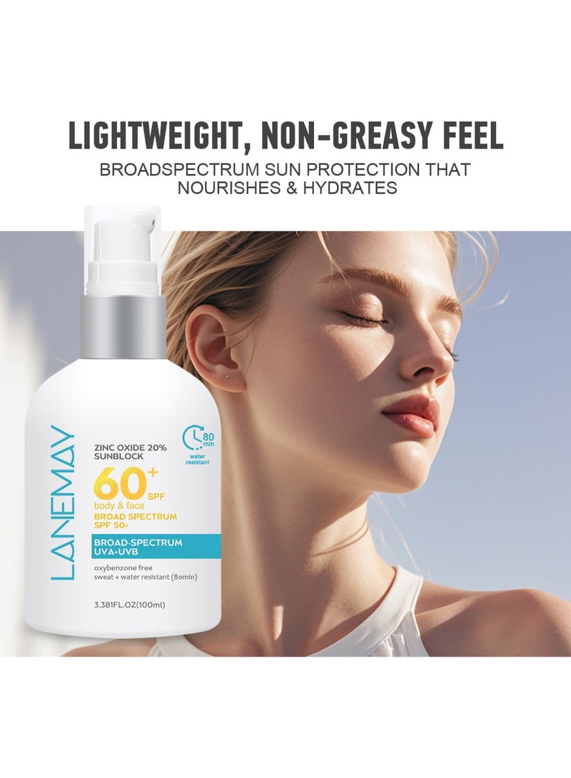 لينماي واقي شمس  بأكسيد الزنك 20% بعامل حماية 60+ SPF | واقي شمس معدني للوجه والجسم مع حماية واسعة النطاق من الأشعة فوق البنفسجية UVA/UVB | مقاوم للماء لمدة 80 دقيقة | تركيبة خفيفة الوزن غير دهنية - Image 4