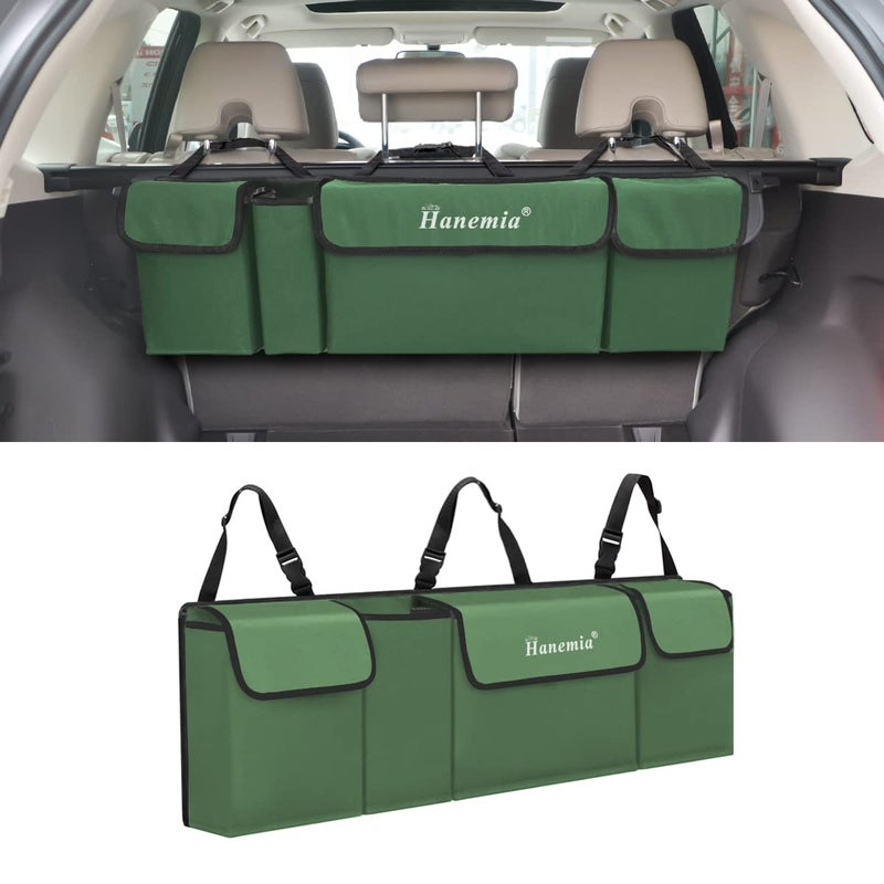 Car Trunk Organizer and Storage Backseat Hanging Organizer for SUV Truck MPV Waterproof Collapsible Cargo Storage Bag with 4 Pockets Car Accessories for Men and Women Army Green