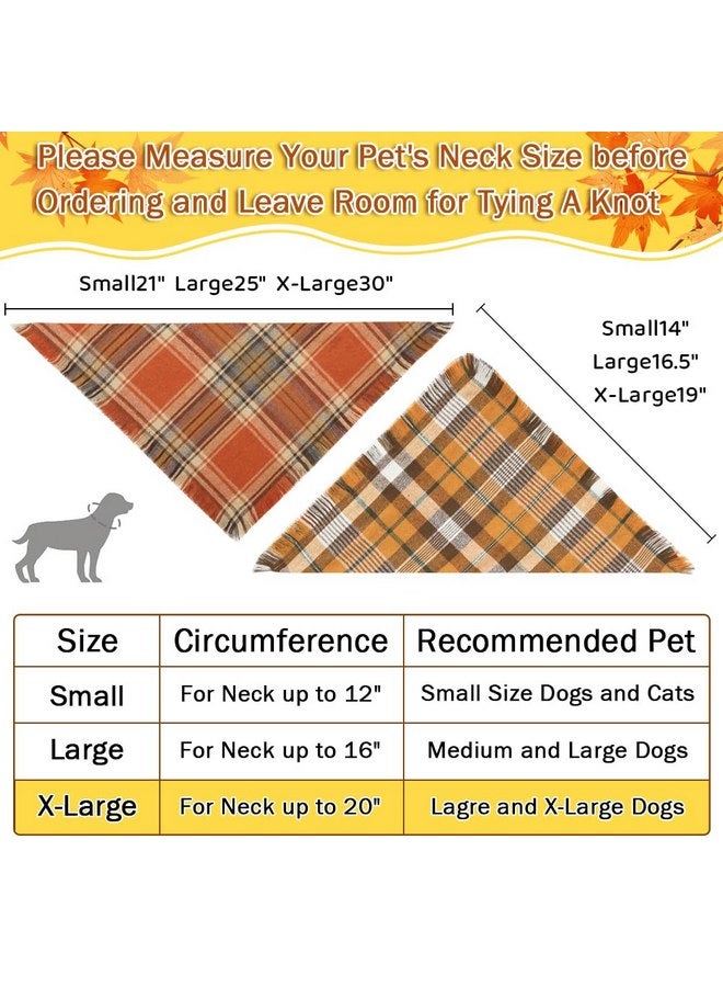 Vivifying Christmas Dog Bandana, 2 Pack Thanksgiving Fall Classic Plaid Dog Scarf with Tassels Edges, Funny Dog Apparel & Accessories Costume for Photo Prop, and Party Decor (X-Large, Yellow&Orange) - Image 3