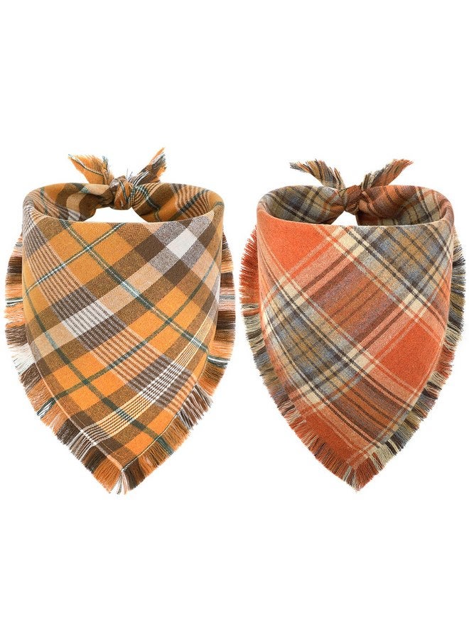 Vivifying Christmas Dog Bandana, 2 Pack Thanksgiving Fall Classic Plaid Dog Scarf with Tassels Edges, Funny Dog Apparel & Accessories Costume for Photo Prop, and Party Decor (X-Large, Yellow&Orange) - Image 1