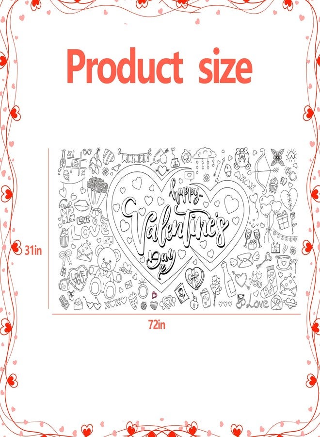 CUUSNNY Valentines Day Large Coloring Tablecloth, Valentine's Day Giant Coloring Poster for Activity and Home Party Decor, 30x72 Inch - Image 2