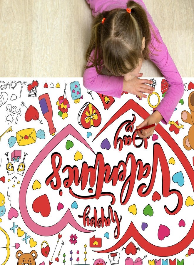 CUUSNNY Valentines Day Large Coloring Tablecloth, Valentine's Day Giant Coloring Poster for Activity and Home Party Decor, 30x72 Inch - Image 4