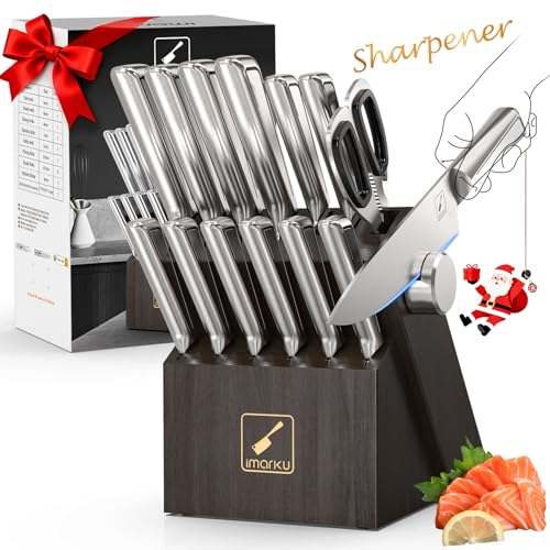 imarku Knife Sets for Kitchen with Block imarku G14 Japanese Knife Set Stainless Steel Kitchen 14pcs, Built-in Sharpener, Sharp Knives with Non-slip Ergonomic Handle - Dishwasher Safe, Home Essential Gifts - Image 1