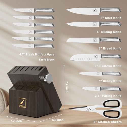 imarku Knife Sets for Kitchen with Block imarku G14 Japanese Knife Set Stainless Steel Kitchen 14pcs, Built-in Sharpener, Sharp Knives with Non-slip Ergonomic Handle - Dishwasher Safe, Home Essential Gifts - Image 3