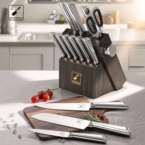 imarku Knife Sets for Kitchen with Block imarku G14 Japanese Knife Set Stainless Steel Kitchen 14pcs, Built-in Sharpener, Sharp Knives with Non-slip Ergonomic Handle - Dishwasher Safe, Home Essential Gifts - Image 2