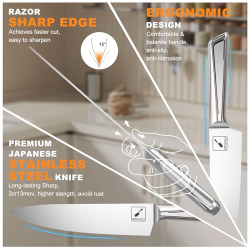 imarku Knife Sets for Kitchen with Block imarku G14 Japanese Knife Set Stainless Steel Kitchen 14pcs, Built-in Sharpener, Sharp Knives with Non-slip Ergonomic Handle - Dishwasher Safe, Home Essential Gifts - Image 4