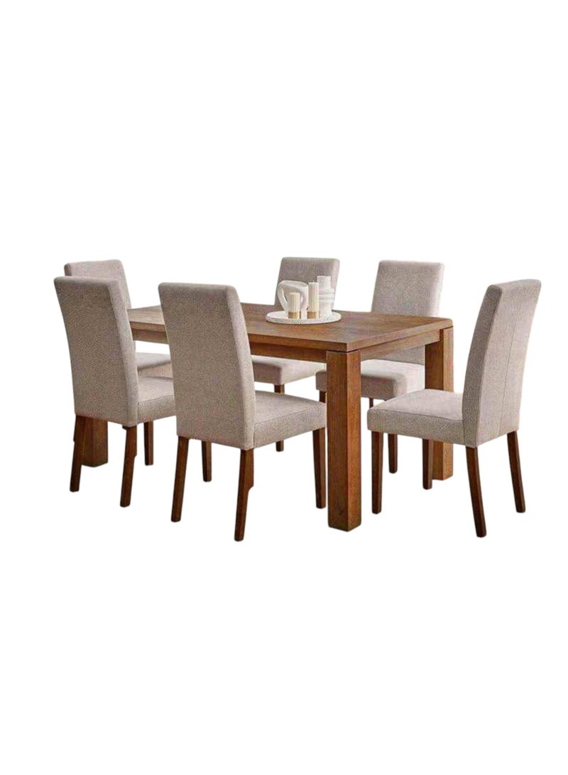 طقم طاولة طعام خشب MDF لـ 6 أشخاص – تصميم كلاسيكي وتنجيد كتان أنيق