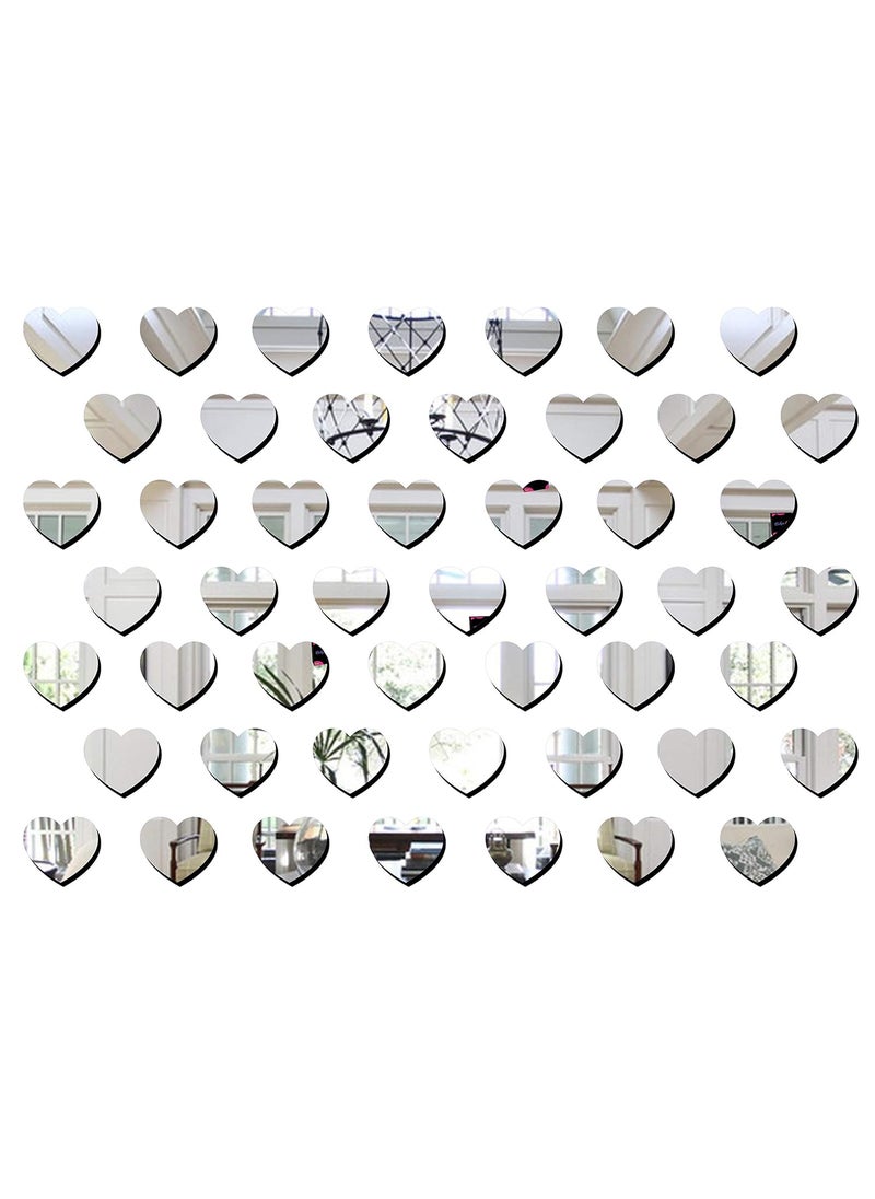 Bikri Kendra Bikri Kendra Hearts Silver 50 Decorative Mirror Stickers for Wall Wall Mirror Stickers 3D Acrylic Stickers Wall Stickers for Hall Room Bed Room Kitchen Living Room Kids Room  - Image 1