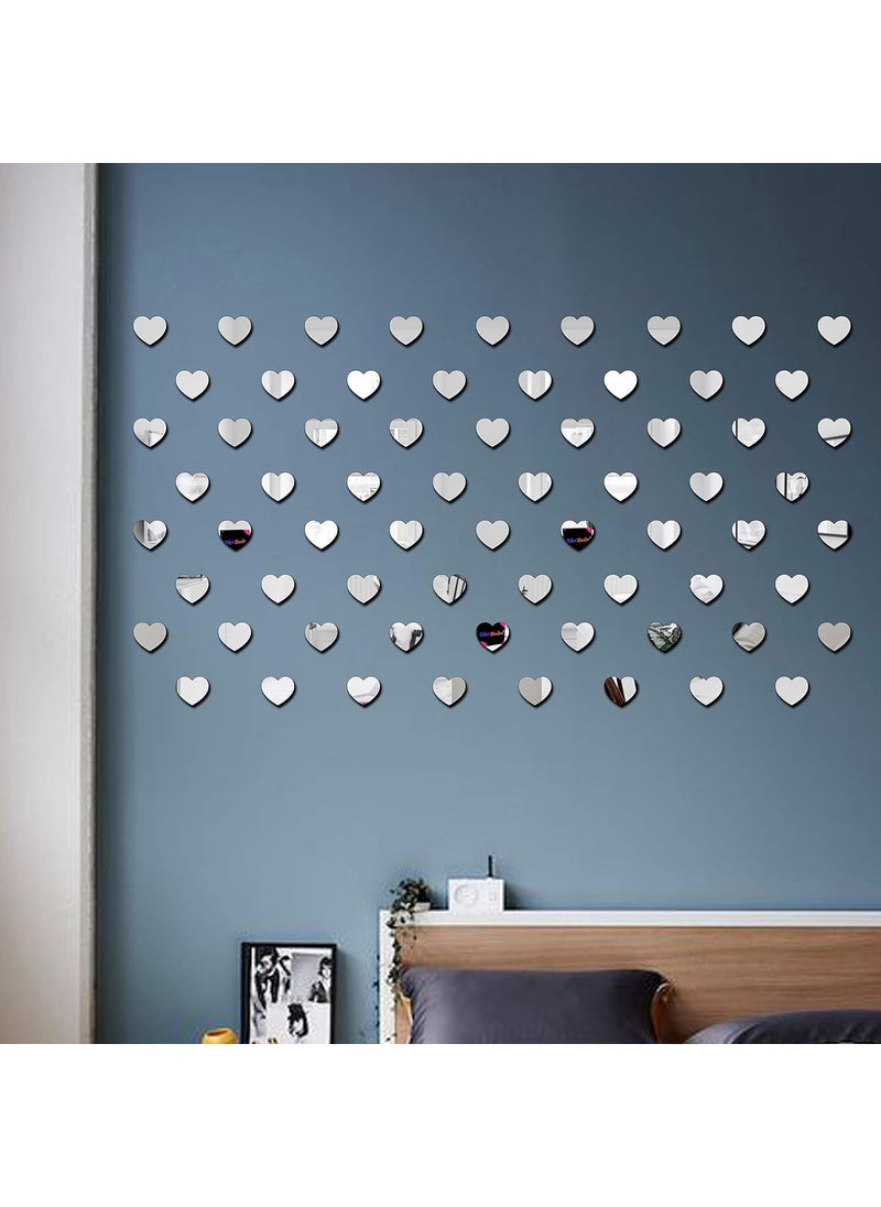Bikri Kendra Bikri Kendra Hearts Silver 50 Decorative Mirror Stickers for Wall Wall Mirror Stickers 3D Acrylic Stickers Wall Stickers for Hall Room Bed Room Kitchen Living Room Kids Room  - Image 3