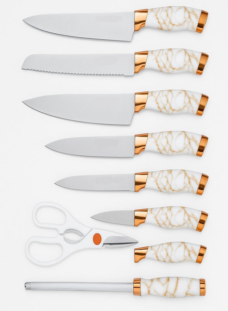 BASURRAH 9 Piece Stainless Steel Kitchen Knife Set with Peeler and Scissors with Stand - Image 3