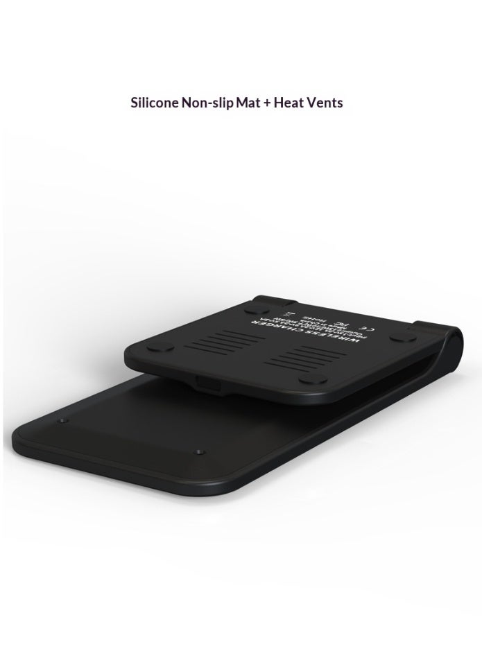 Foldable Fast Wireless Charger Stand - 15W Qi-Certified Universal Vertical Charging Base for iPhone, Samsung & Android - Adjustable Desktop Phone Holder - Black - Image 2