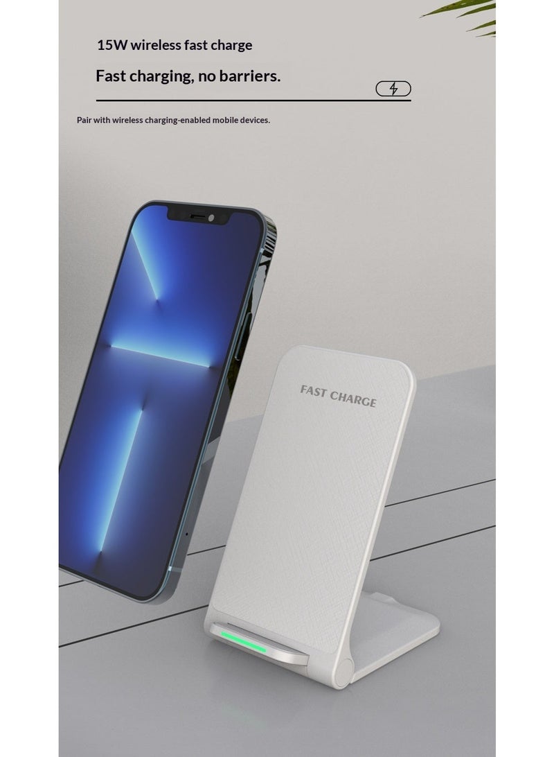 Foldable Fast Wireless Charger Stand - 15W Qi-Certified Universal Vertical Charging Base for iPhone, Samsung & Android - Adjustable Desktop Phone Holder - Black - Image 4