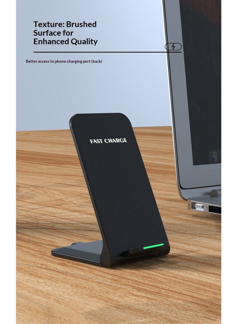 Foldable Fast Wireless Charger Stand - 15W Qi-Certified Universal Vertical Charging Base for iPhone, Samsung & Android - Adjustable Desktop Phone Holder - Black - Image 5