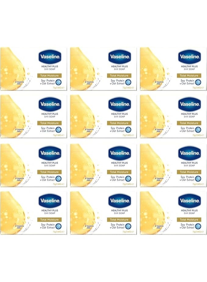 Vaseline Healthy Plus Total Moisture Soy Protein + Oat Extract Soap Pack of 12 x 75g