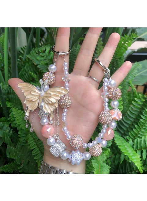 Tassel Butterfly Mobile Phone Chain Heavy Industry Diamond Double-layer Mobile Phone Pendant Versatile Bag Chain Live Broadcast Hot Style-Specifications:B6-a Orange