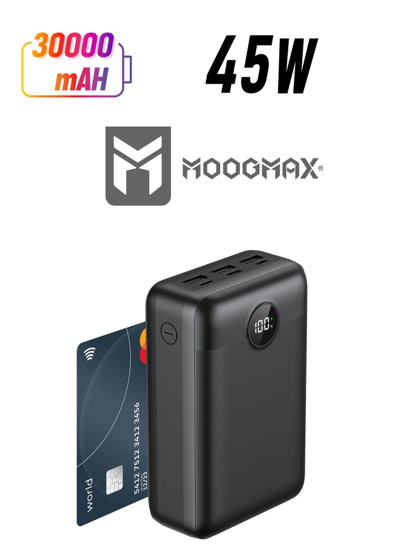 Power bank 30000mAh, 45W with six outlets, supports fast charging and a digital display screen, compatible with all devices and can charge a laptop with, in black from Moogmax - pzsku/Z10C1BB0C392EB78C31F0Z/45/_/1740034231/d7d0ead2-4100-4db2-bf1d-b3b543ab7813