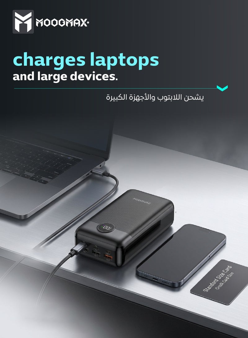 MOOGMAX power bank 30000mah Super Small Pocket small like a card. 30000mAh powerbank with 45W charging power distributed across the ports. power bank fast charging with six charging ports (Type C charger, 1*Lightning, 3*USB charger, &1*Micro). Portable charger can be carried on flights. Charging battery with a digital display. Charger iPhone, Samsung, Honor, & even charges a laptop and other supported devices. In black from Moogmax. - Image 4