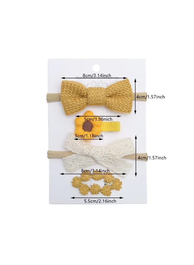 D'Daniela Ria Ribbon Bow Clip Set with Ponytail For Babies and Girls - Yellow