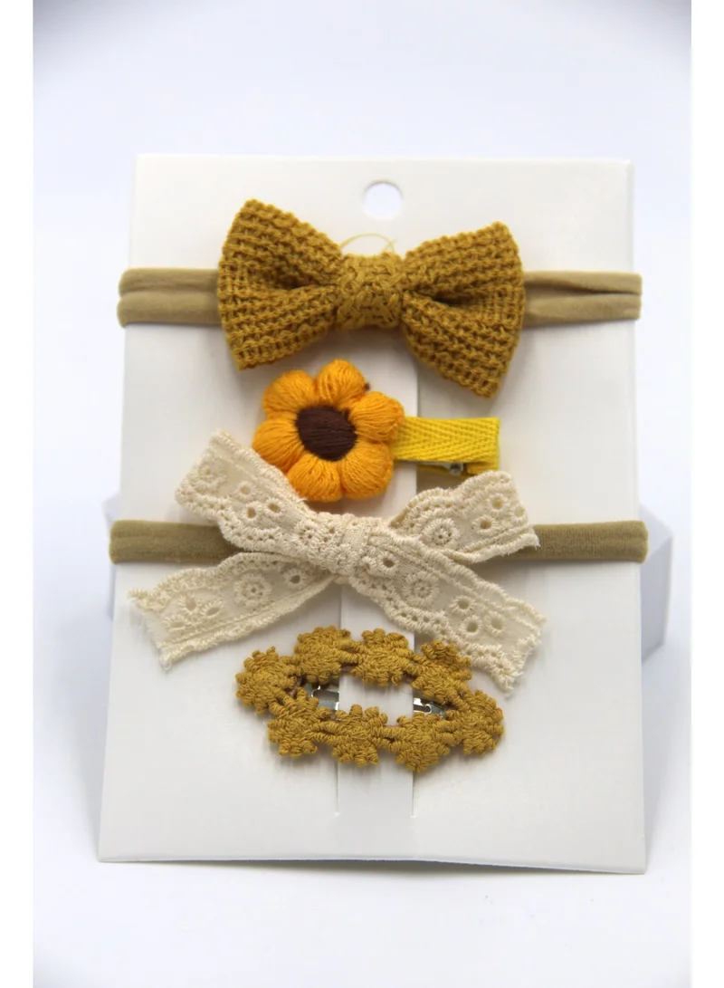 دىدانيالا مجموعة مشابك شعر فيونكة بريبون من ريا مع ربطة شعر للبنات والأطفال - أصفر