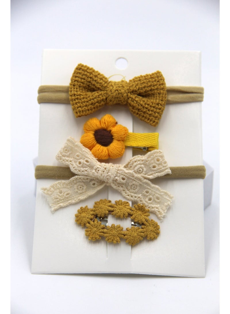 دىدانيالا مجموعة مشابك شعر فيونكة بريبون من ريا مع ربطة شعر للبنات والأطفال - أصفر - Image 1