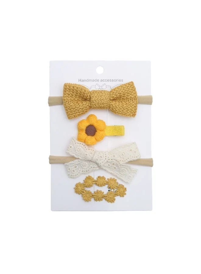 دىدانيالا مجموعة مشابك شعر فيونكة بريبون من ريا مع ربطة شعر للبنات والأطفال - أصفر